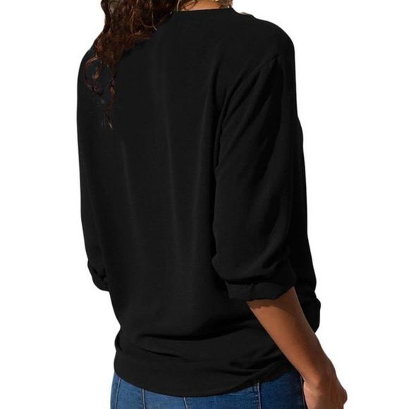 Black Assymetric Collar Blouse - Picture 4 of 4